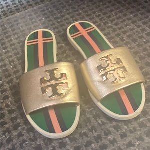 Tory Burch Womens Logo Jelly Slide Sandals
